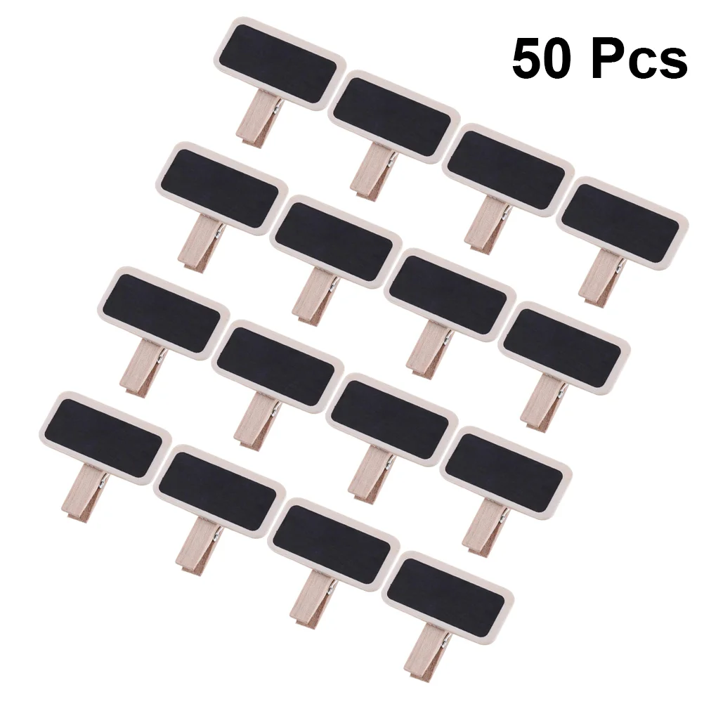 50 Uds Mini pizarra Rectangular pizarra pequeña nota rectangular con Clips mensaje de bambú