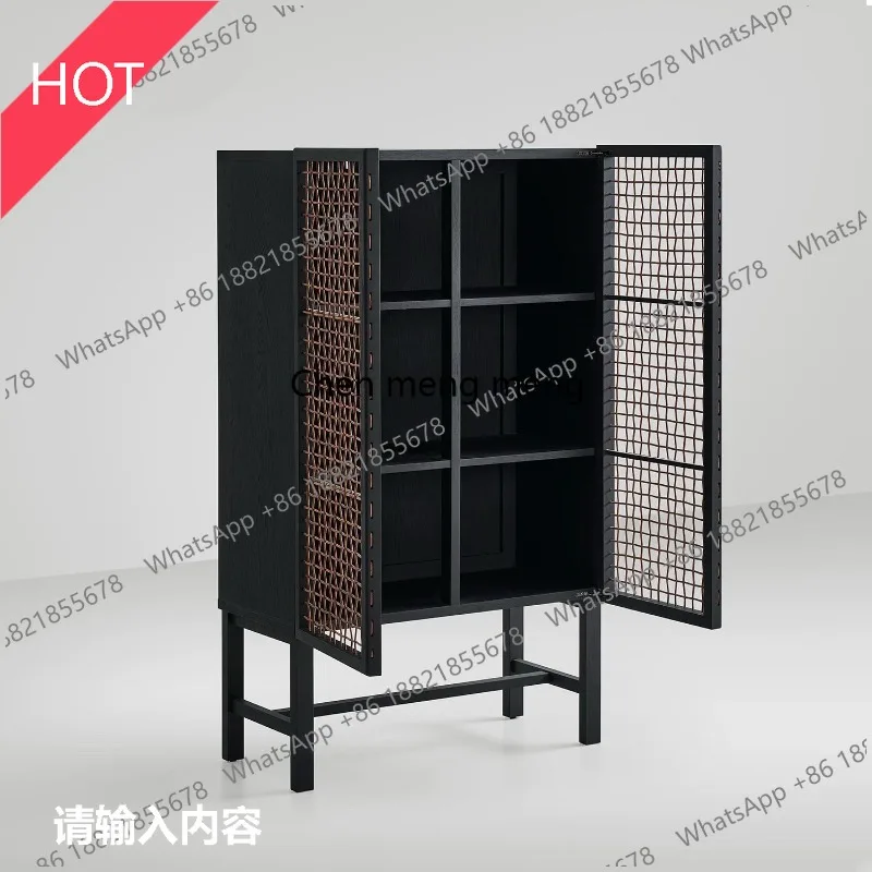 

07 Medieval rattan solid wood dining side cabinet living room locker designer creative storage cabinet