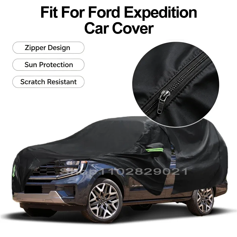 Zipper Door Waterproof Car Cover For Ford Expedition Windproof Dustproof UV Protection All Weather Auto Protector