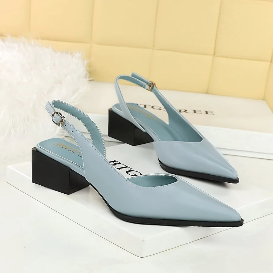

BIGTREE Concise Casual High Heels Slingback Comfortable Pointed toe 2025 Women Shoes 4.5cm Med-Heeled Sandals Lady Beige Blue