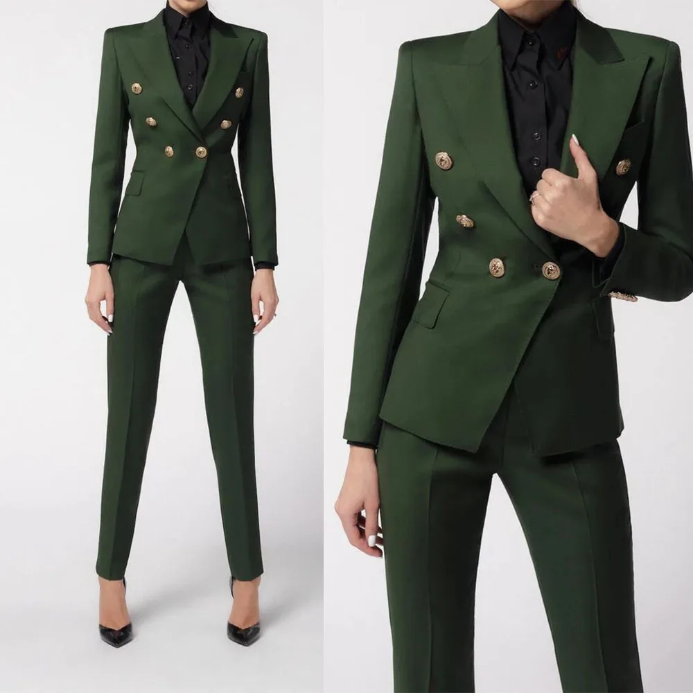 

Dark Green Women Blazer Suits Slim Fit Street Power Leisure Evening Party Jacket Outfit Wedding Wear 2 Pieces