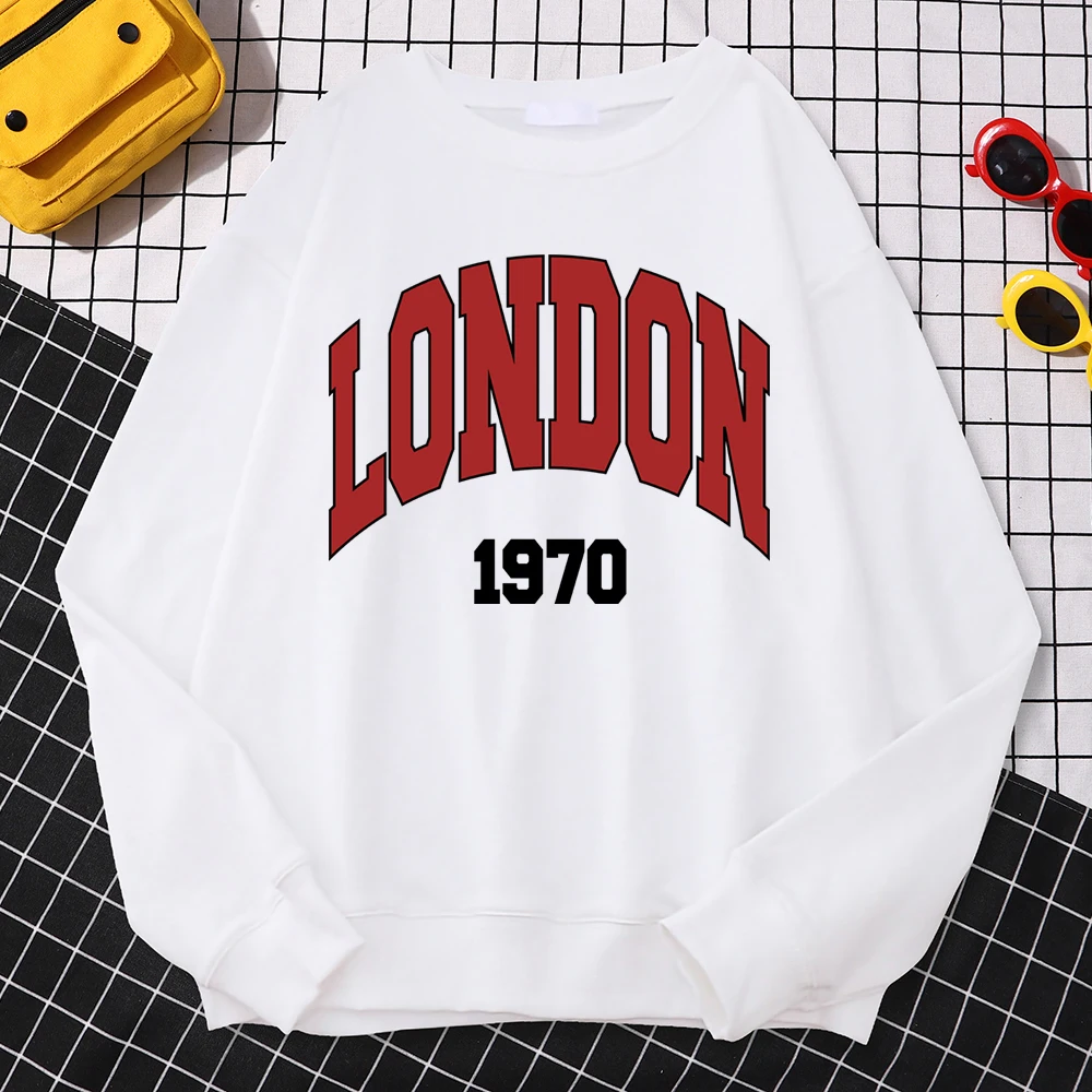 Winter Harajuku Women\'S Pullover London 1970 Letter Printing Hoodies Comfortable All-Math Sweatshirt Crewneck Loose Female Tops