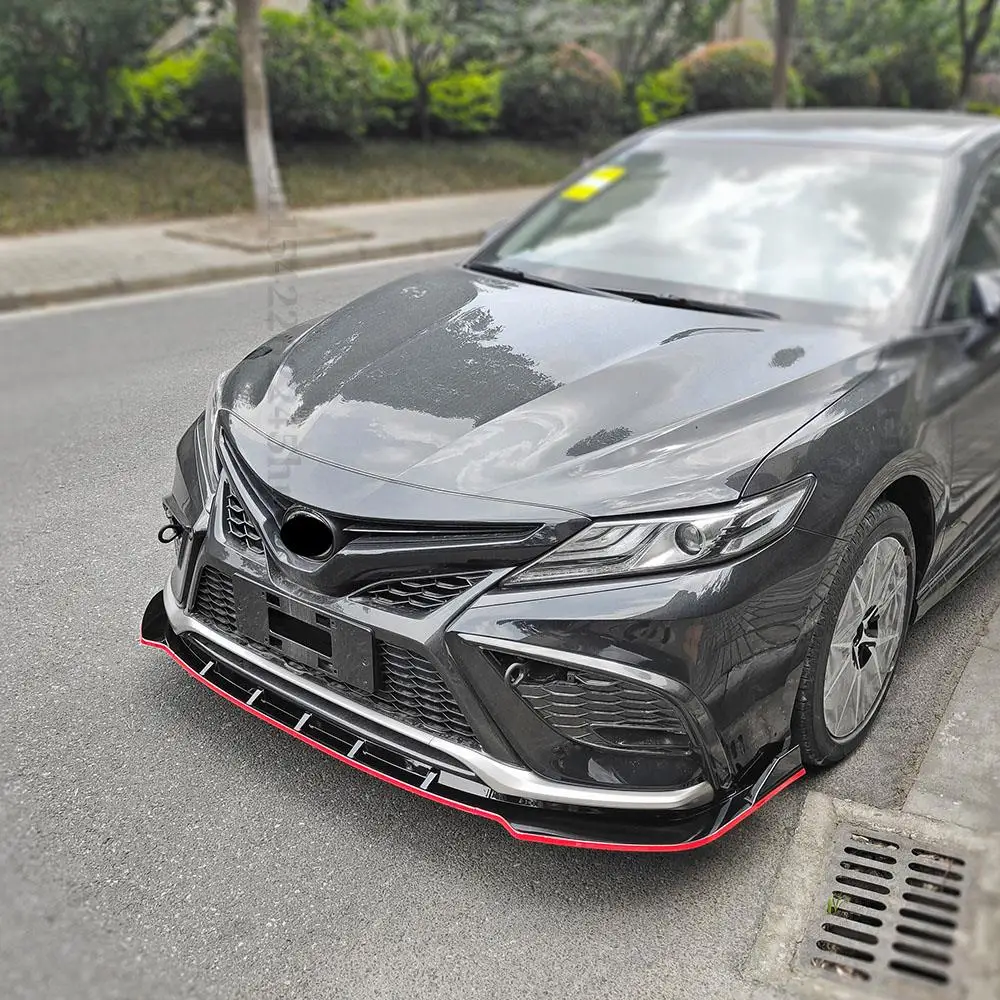 Front Bumper Lip Chin Carbon Fiber Look Body Kit Diffuser Spoiler Deflector Refit Accessories For Toyota Camry 2021 2022 Tuning