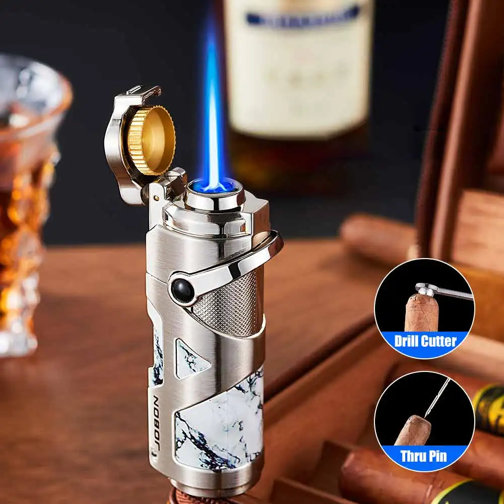 JOBON 3-in-1 Blue Flame Cigar Lighter Rocker Ignition Folding Cigar Rigger Adjustable Flame Alloy Body