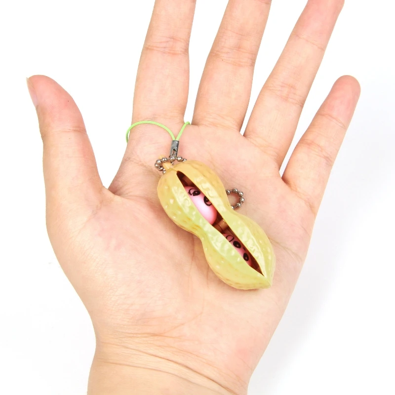 2 قطعة قرصة الفول السوداني الإبداعية سعيد الكبار ضغط الفول تنفيس الإغاثة اللعب محاكاة الفول السوداني المفاتيح ظهره قلادة لعبة أطفال