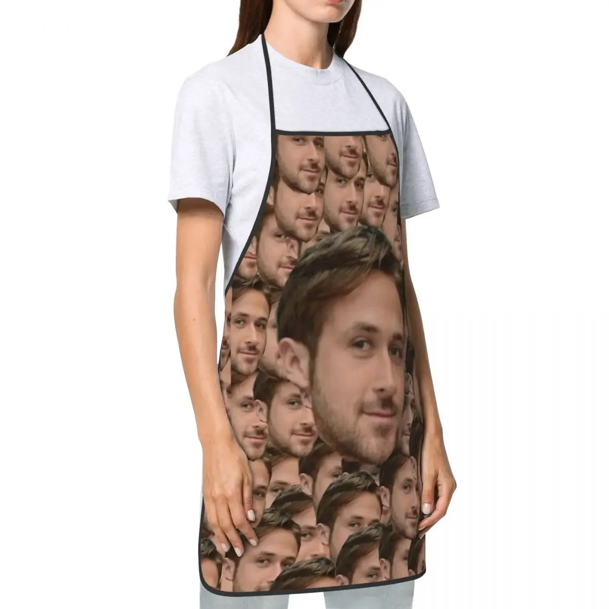 Ryan Gosling Head Collage Apron Oil & Water Resistant Adjustable Tie Baking Aprons for Men Women Chef