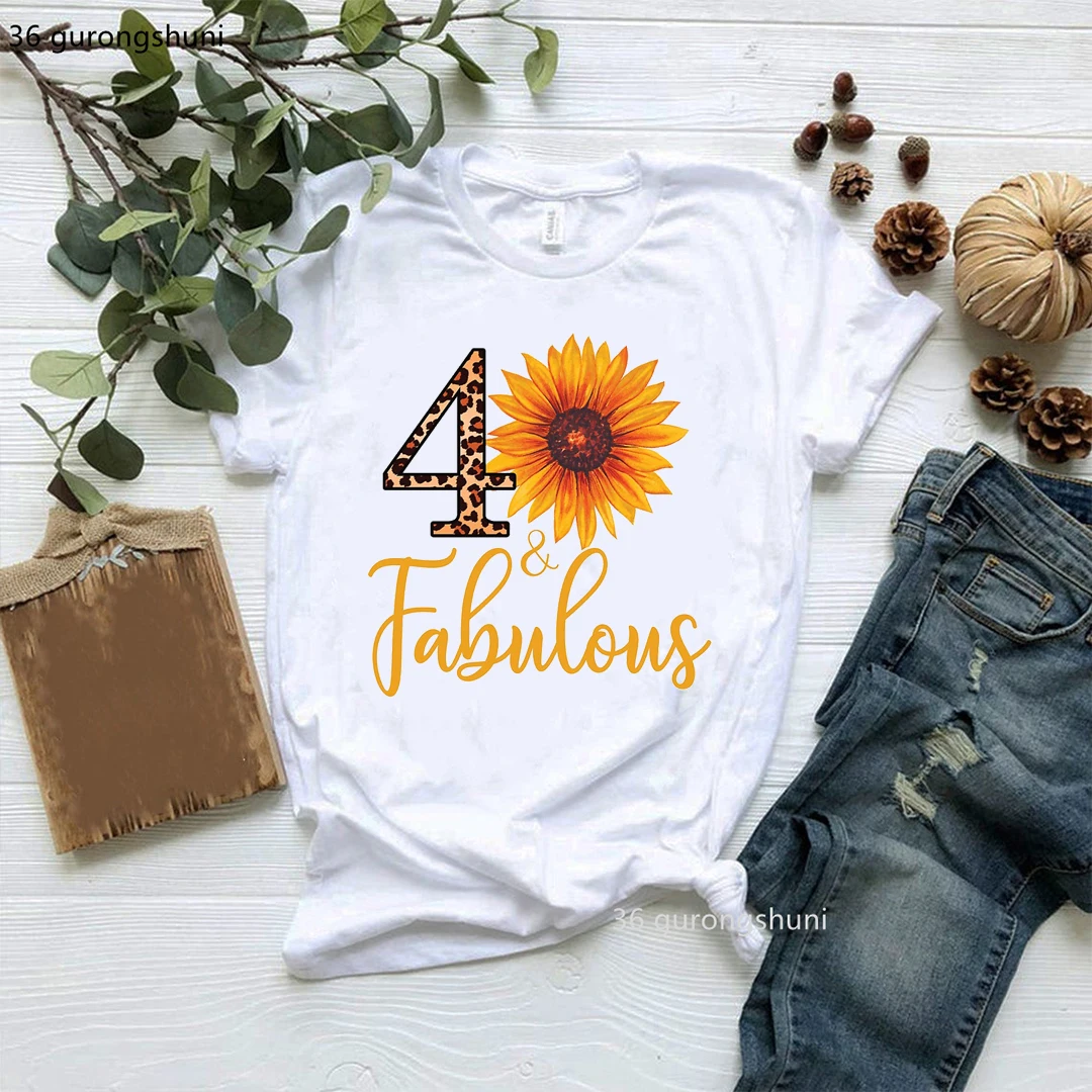 

Love Leopard Print T-Shirt Hello 30 40 50 60 Fabulous Birthday Gift Tshirt Women Clothes Female Clothing Short Sleeve Tees Tops