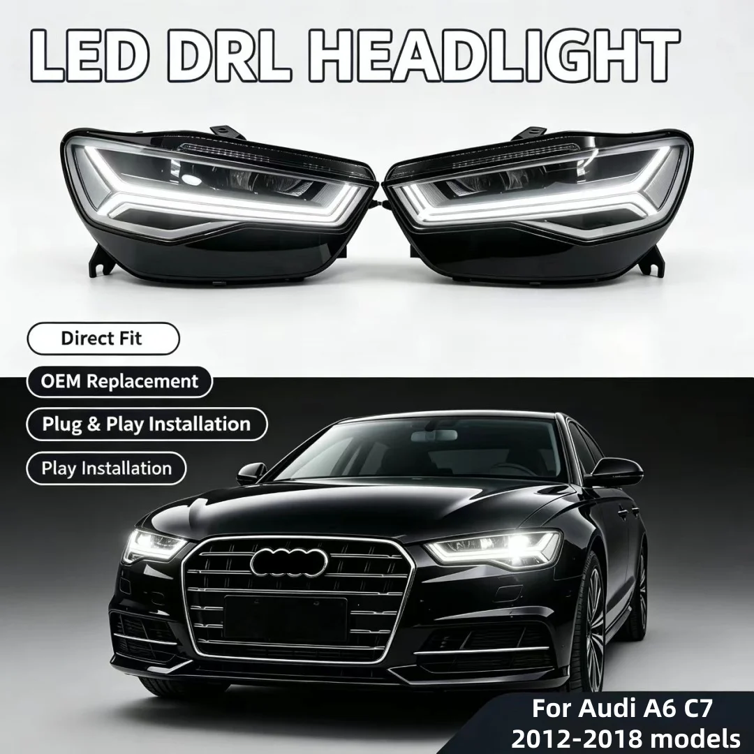 Image of Für Audi Modelle A6, S6, C7 Avant Allroad 2012-2018, Original LED-Tagfahrlichter und Scheinwerfer-Baugruppe. Plug-and-Play.