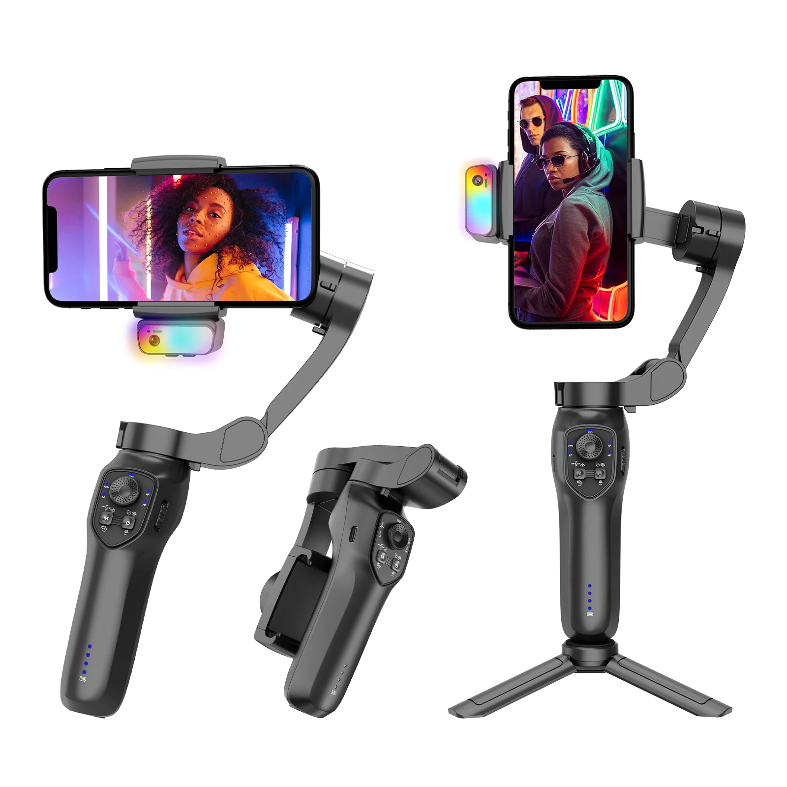 

Factory Price 3 Axis Mobile Stabilizer Face Tracking Gimbal Stabilizer for Phone with RGB Light for Video Vlog Shooting