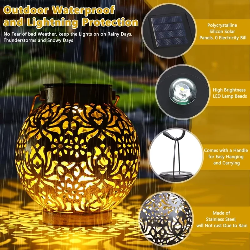 Outdoor Garden Solar Light Iron Art Hanging Light Hollow LED Landscape Light Garden Decoration Projection Light Waterproof