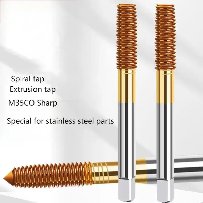 Titanium Coated Cobalt Extrusion Tap | M1 to M10 Chip-Free Thread Forming | High-Strength Machine Tap