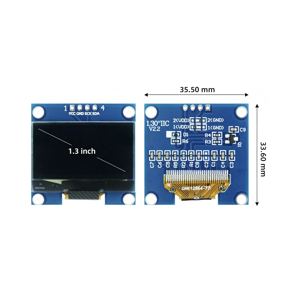 1.3 Inch OLED Display Module 128x64 I2C IIC 4Pin SH1106 SSD1306 Driver Blue White Color Screen for Arduino Embedded Projects