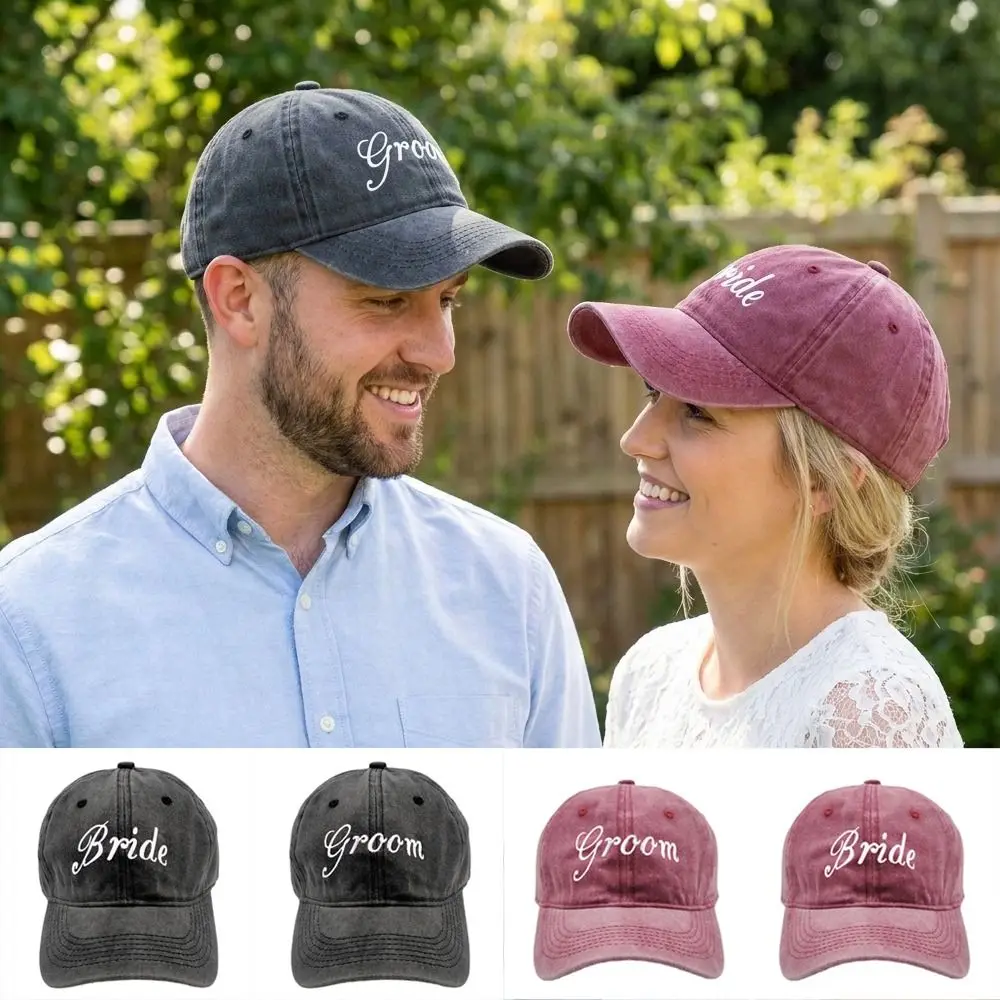Retro bride groom Embroidery Baseball Cap Soft Top Adjustable Baseball Hats Washed Cotton Couple Cap For Man Women