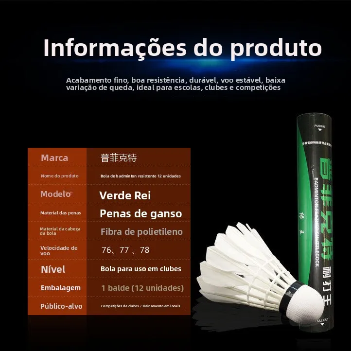 pufiket-green-king-badminton-shuttlecocks-advanced-training-durable-12-pieces-set-composite-cork-head-a-class-flight-stability