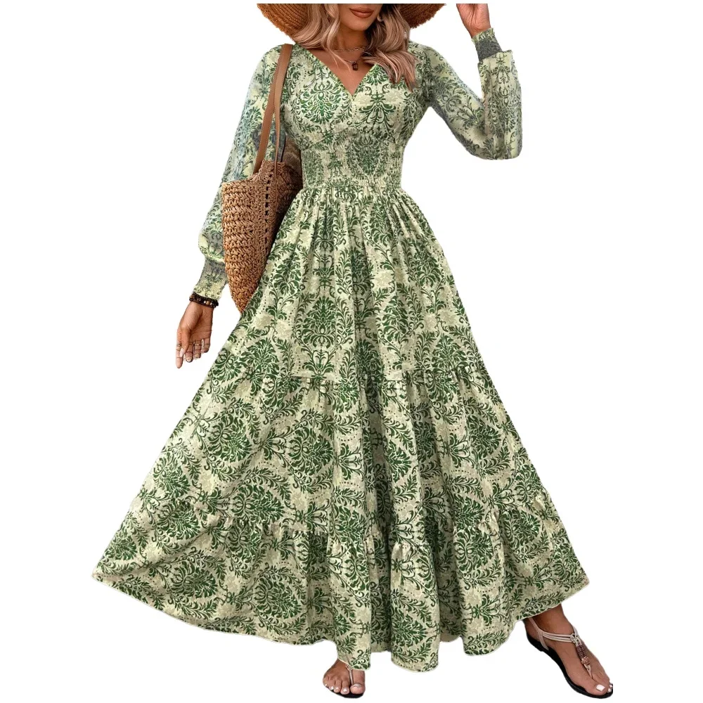 Bohemian Floral Print Maxi Dresses Neck - Image 5