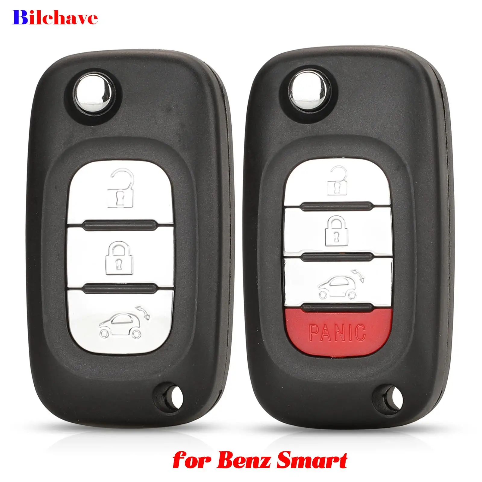 jingyuqin 3/ 4 Buttons Flip Remote Key Shell for Benz Smart Fortwo 453 Forfour 2015-2017 Car key Case Replacement