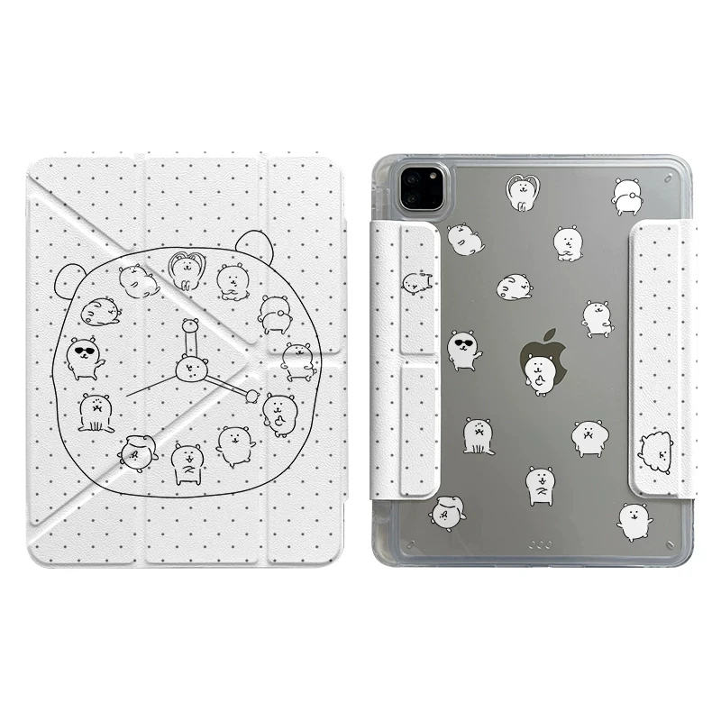 Ins White Bear Clock Wave PointY2K Tablet Case For iPad Pro 13in 11th M5 M4 12.9in A16 7/8/9/10th Air 6/7 11in M2 M3 Mini Cover