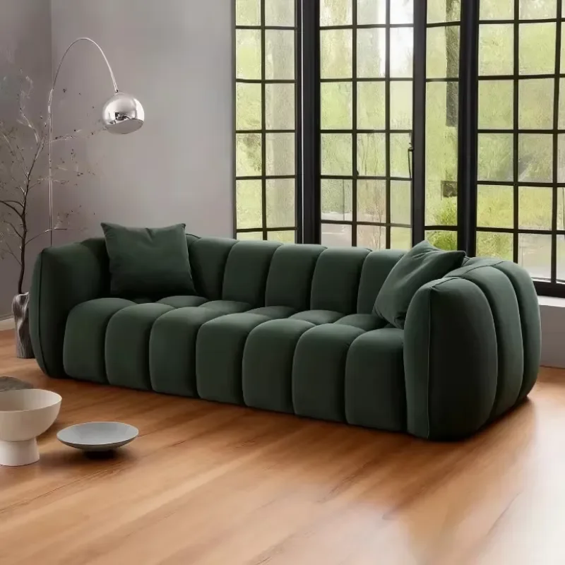 for Home Living Room Sofas and Seating Vacuum Compression Sofa Cream Style Fabric Straight Row Compressed Boneless Couch