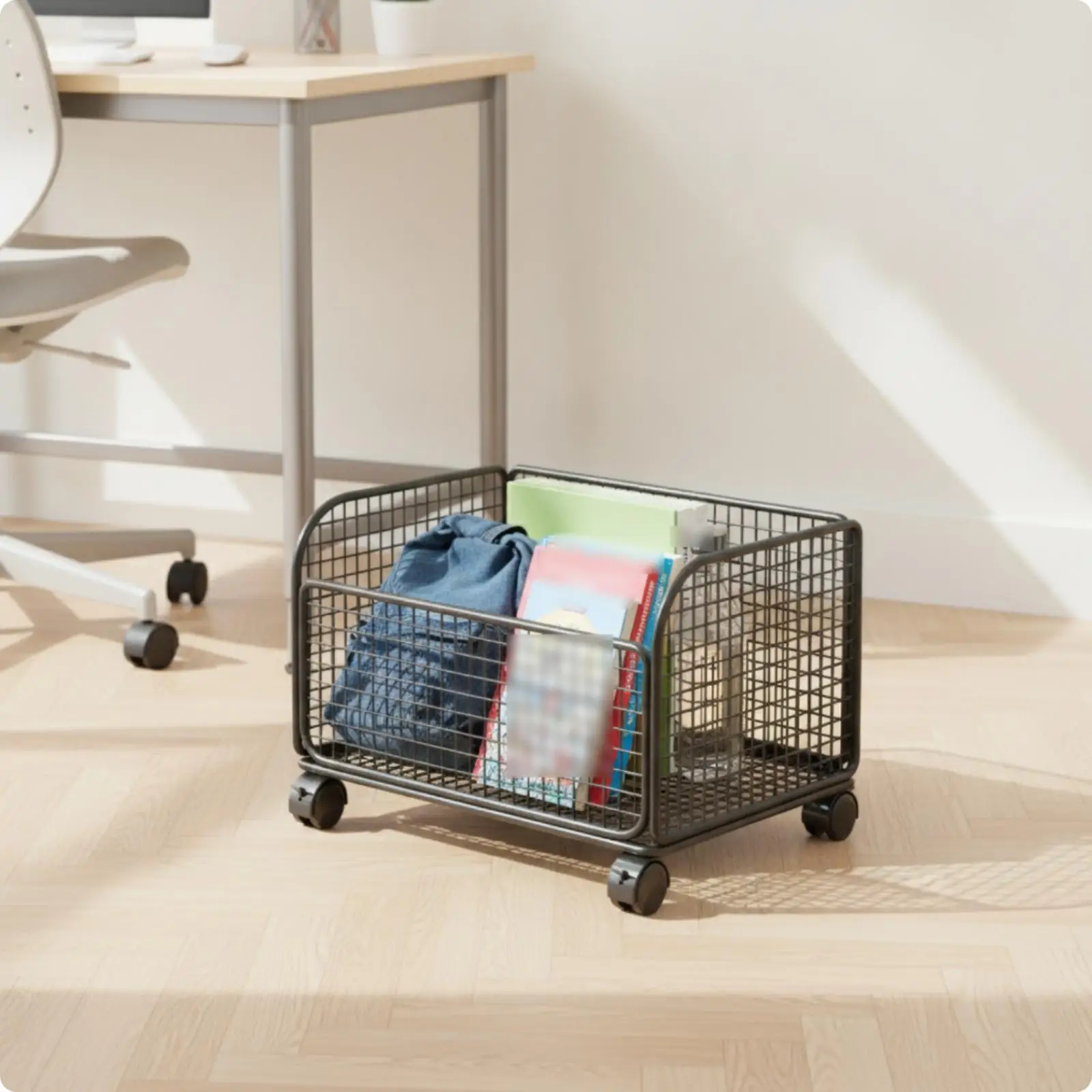Mesh Book Wire Cart Storage Cart Open Frame Black for Students, Teachers