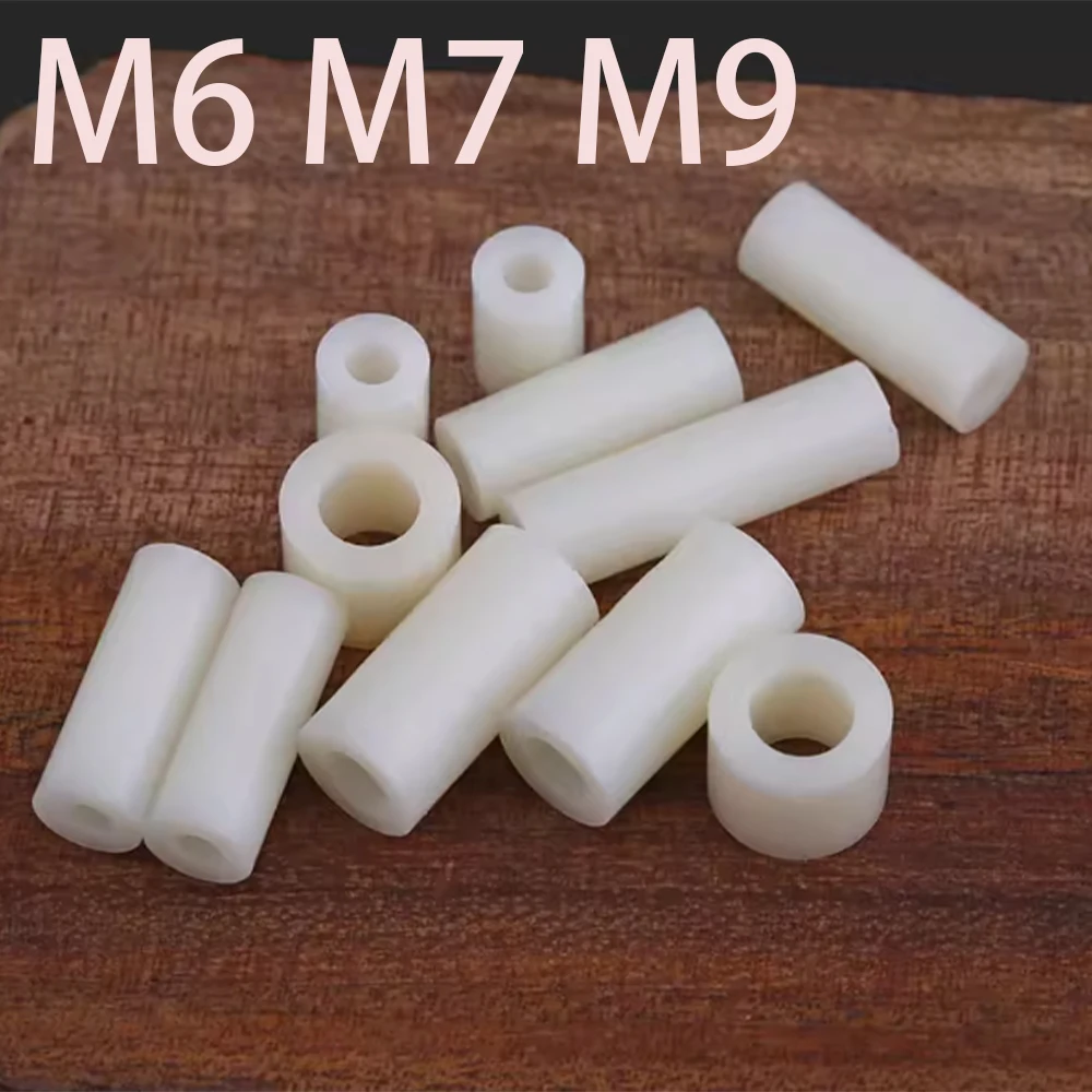 White Nylon Spacer Stud M6 M7 M9 ABS Plastic Round Non-Threaded Standoff Washer PCB Board Isolation Column Support L=3/4/5-50mm