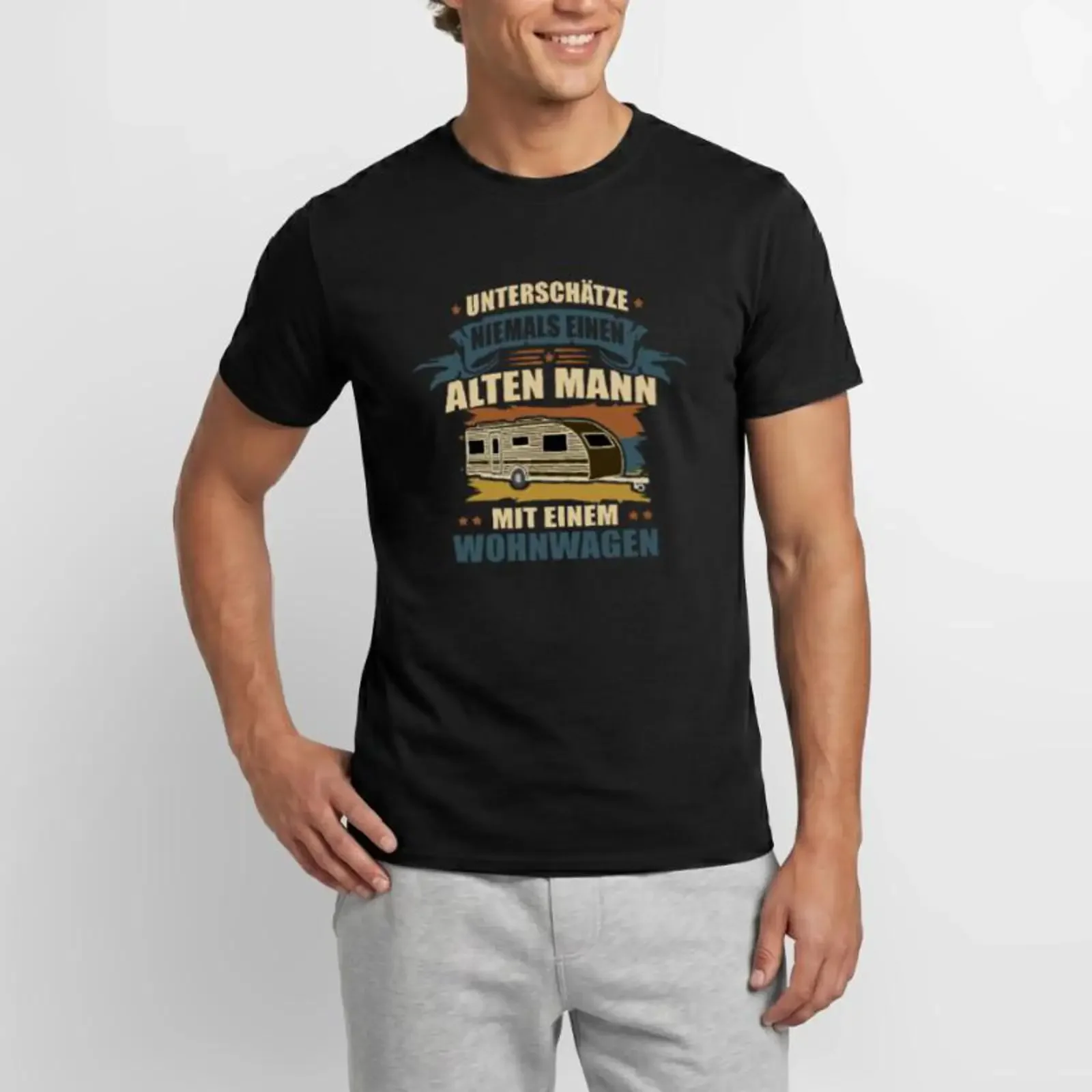 Never underestimate an old man Caravan Men's T Shirt vintage Washed Stretched Comfortable graphic Stylish designer clothes