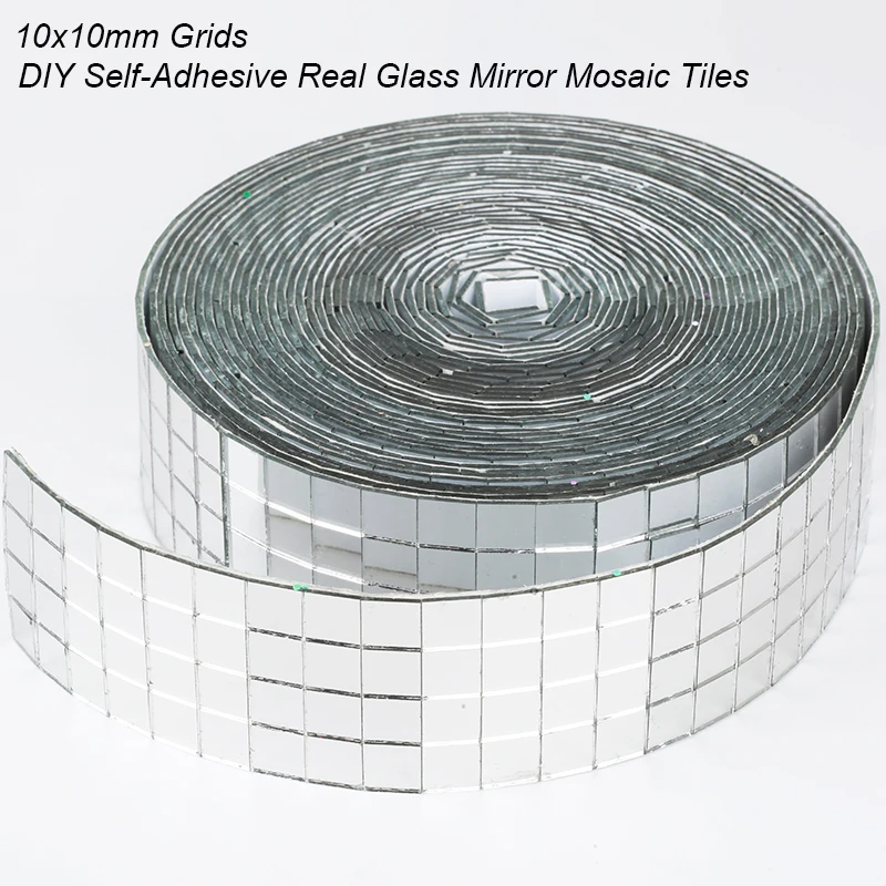 5x5mm 10x10mm siatka 1 metr samoprzylepne kwadratowe szklane płytki mozaikowe srebrne lustra arkusz mozaiki dla majsterkowiczów Handade Craft naklejka ścienna