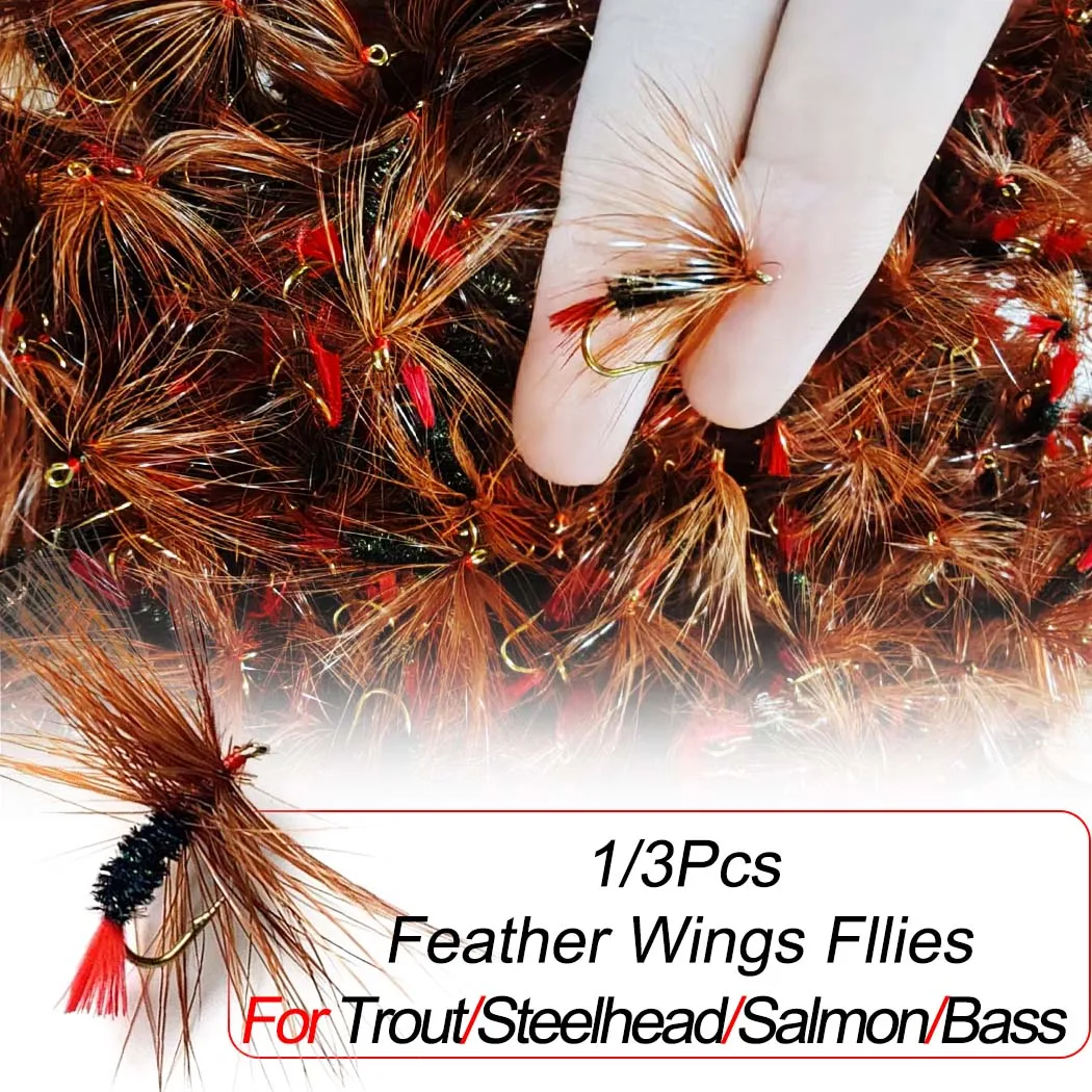 Conjunto de 1 ou 3 partes de isca artificial de insetos, pesca com mosca premium, seca ou úmida, para robalo, salmão e outros peixes de água doce