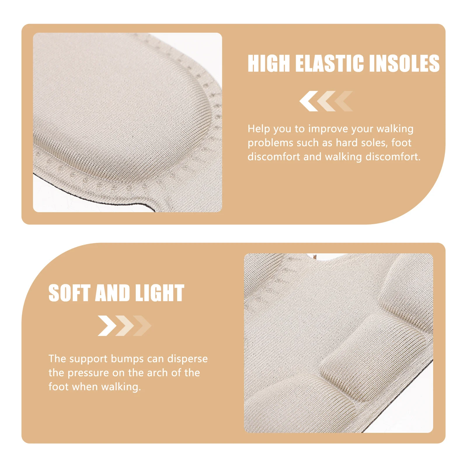 

2pcs Massage Insoles Sponge Elastic Shoe Pads For Heel Pain Relief Cushioned Insole Support Arch Unisex