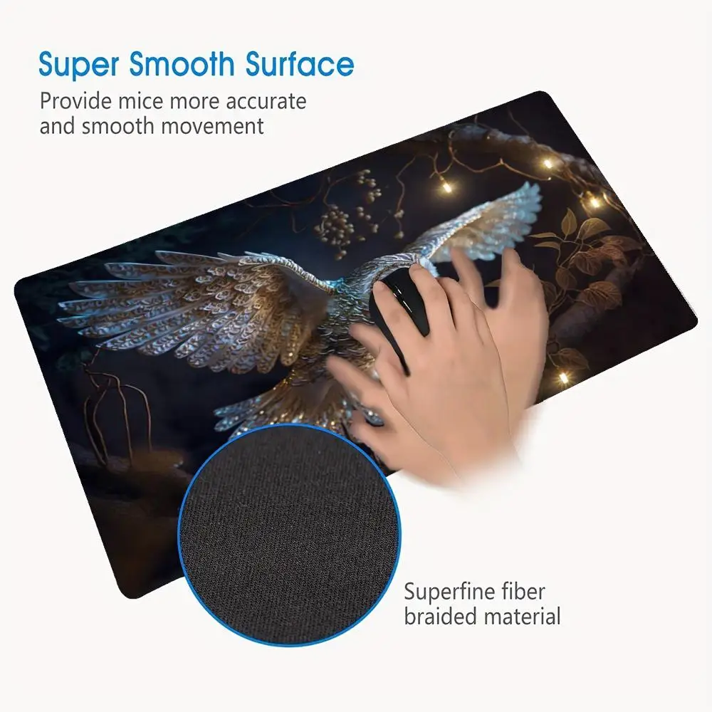 Owl spreading wings pattern mouse pad, anti-slip lock edge thickened computer pads, office game large deskpad, pc accessory