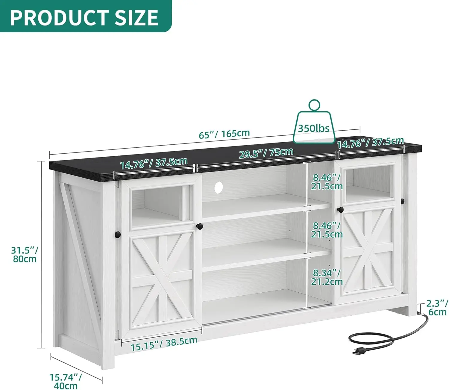 65'' Large Buffet Sideboard Cabinet with Power Outlet and LED Light, Farmhouse Coffee Bar Wine Bar Cabinet with Sliding