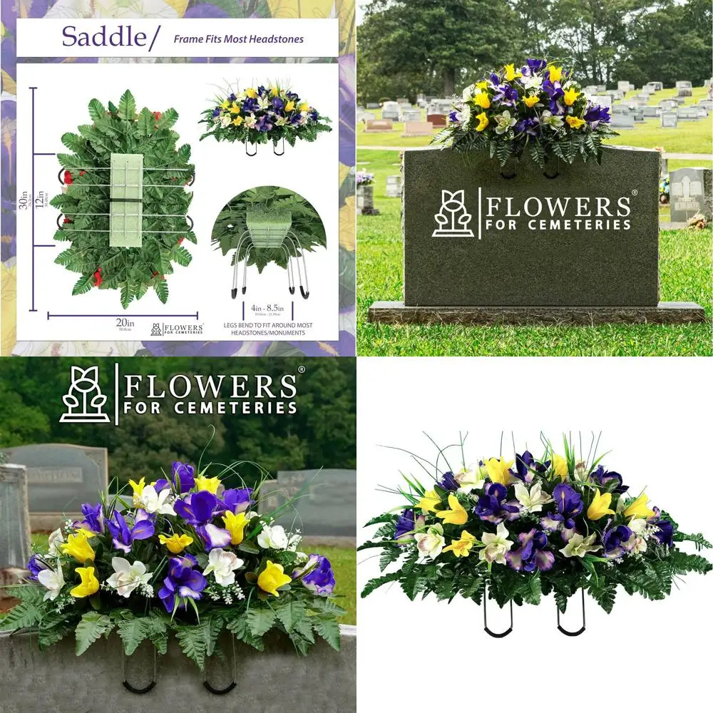 

Элегантное украшение для кладбища на открытом воздухе: 30 ярких желтых тюльпанов, ирисов и белых орхидей