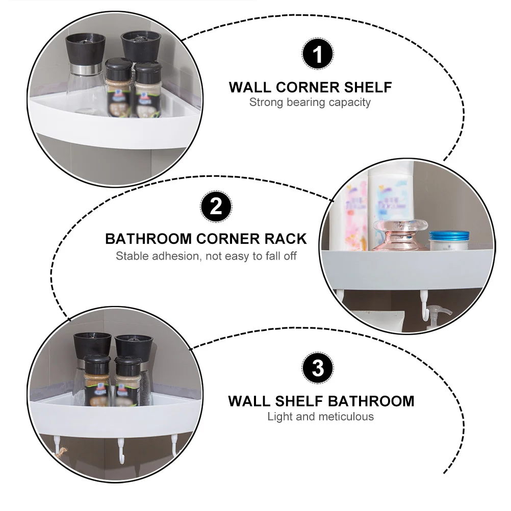 2個セット-浴室コーナーシェルフ-穴あけ不要-防水-壁掛け収納ラック-狭いスペース用-三角形オーガナイザー-壁コーナーラック