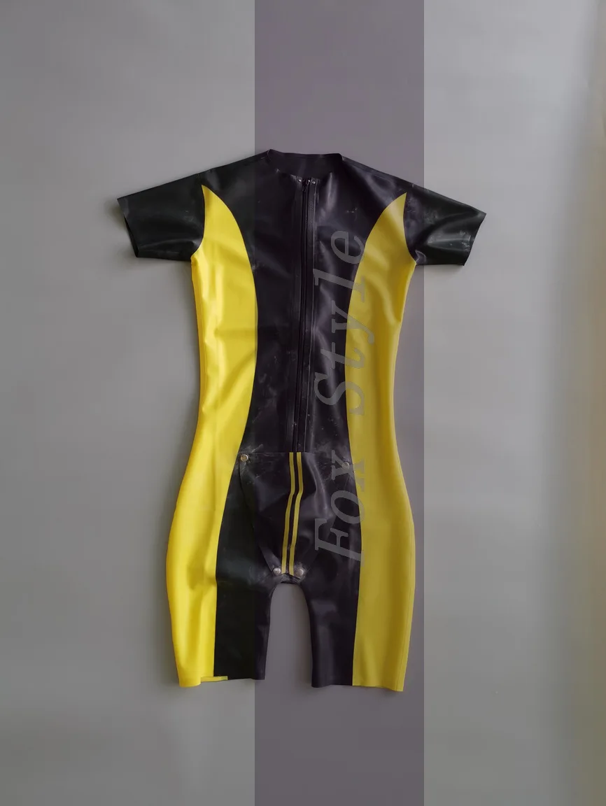 

Men's 100% latex catsuit sexy with cod-piece with front zip and hole on crotch in hand made