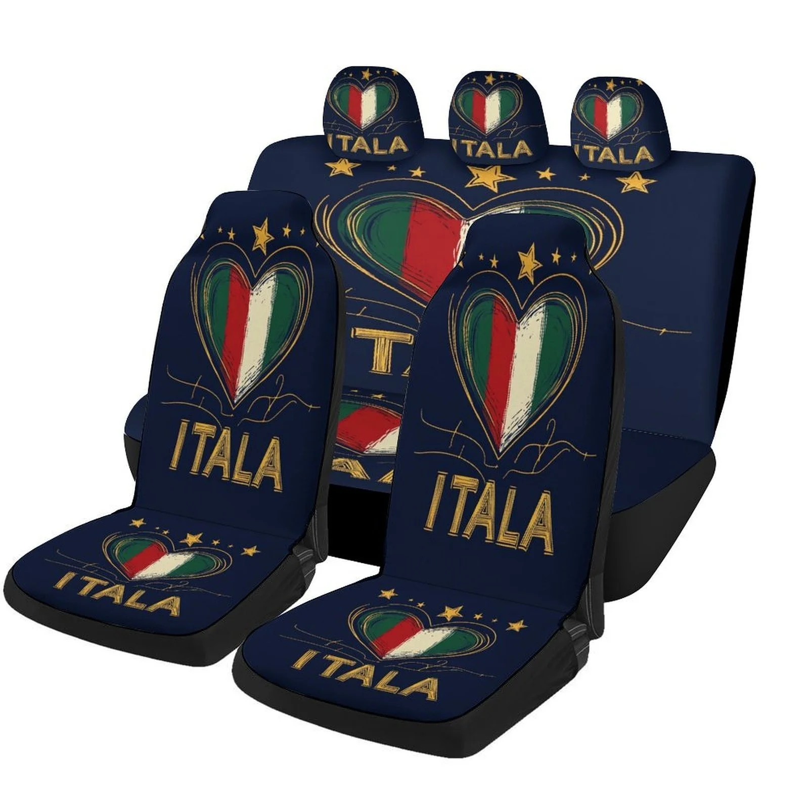 

Italy Heart Flag Designed Universal Car Seat Cover Set For Most Cars, Trendy Advanced High-quality Car Seat Protector Covers Ful