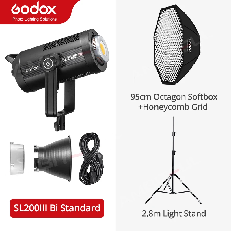 Godox SL200III Bi 215W 2800-6500K Bi-Color LED Video Light Bowens Mount Wireless X System for Studio Shooting Video Recording