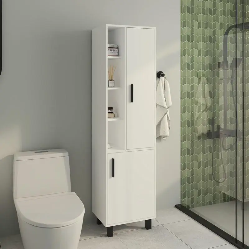 

2-Door Storage Cabinet with 9 Shelves & 4 Legs - White Finish, Ideal for Home or Office Organization