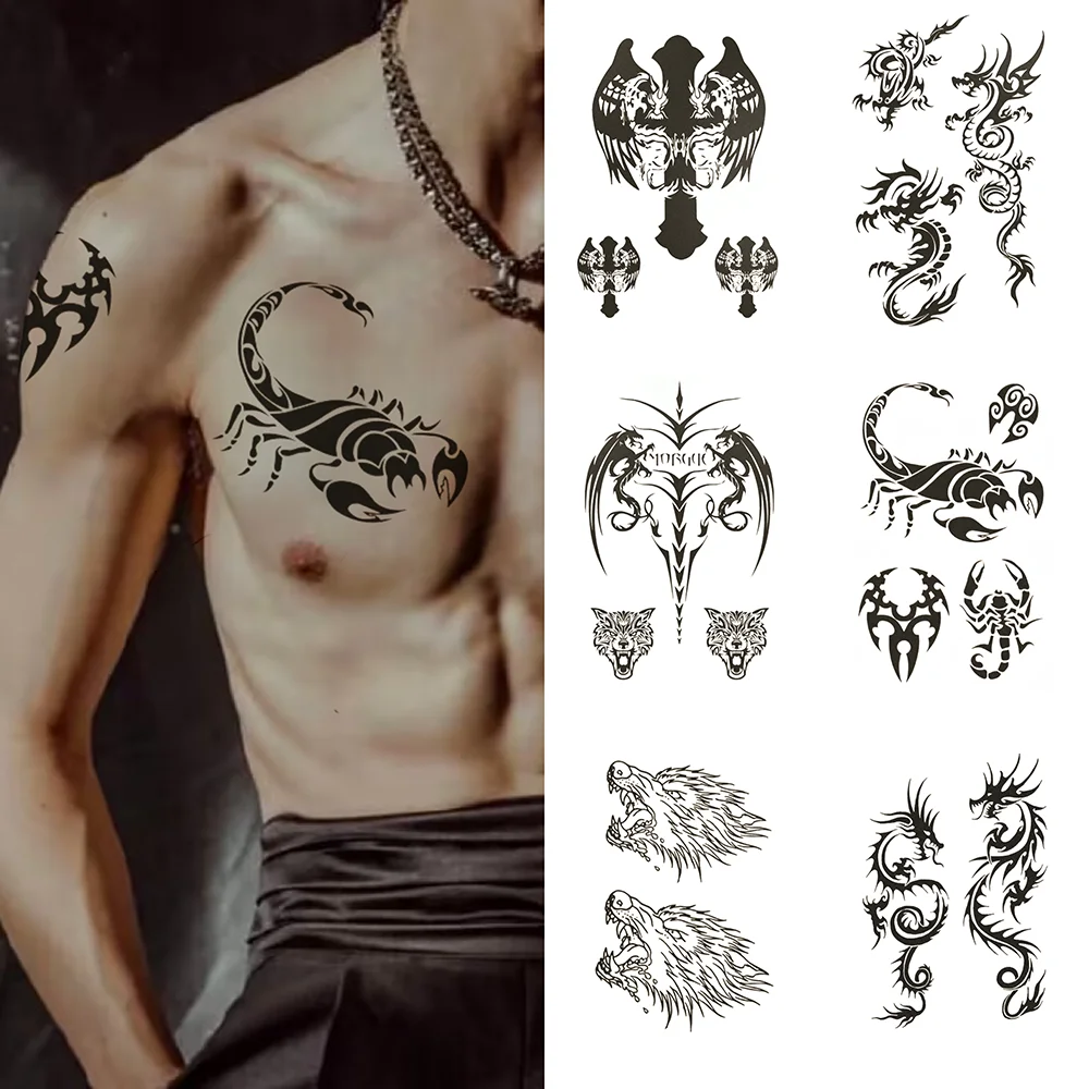 

Temporary Tattoo Sticker Dragon Wolf Tatoo Art Fake Tattoo Healthy Herbal Juice Magic Stickers Waterproof Semi Permanent Tattoos