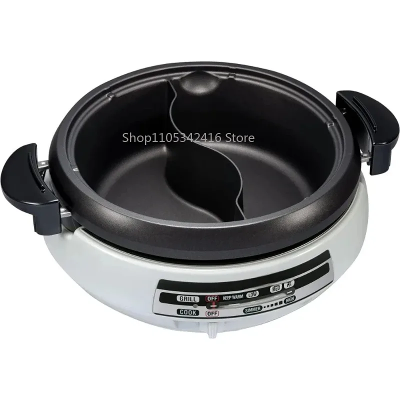 Electric Yin Yang Hot Pot Skillet with Tempered Glass Lid Adjustable Temperature Non-Stick Divided Hotpot Cooker for HomeCooking
