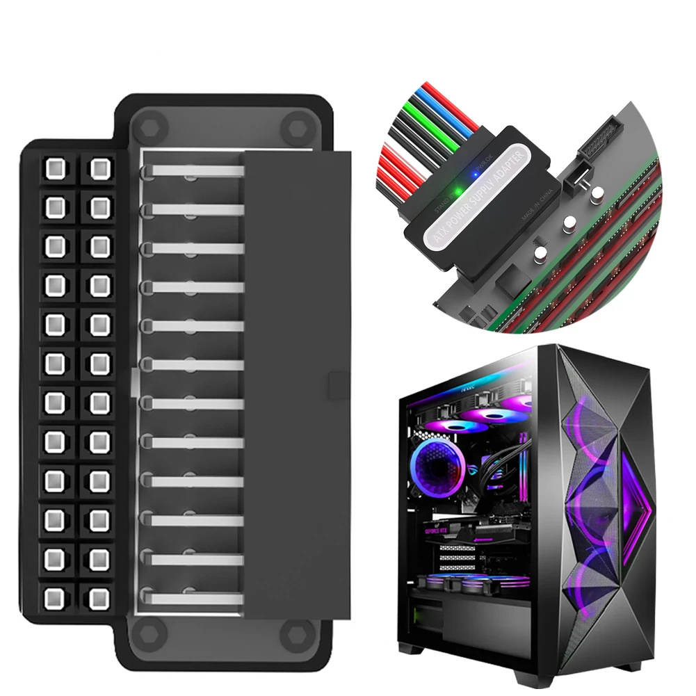

24-контактный адаптер ATX на 90 градусов, 90-градусный угловой 24-контактный адаптер питания ATX, перемычка для инструмента, адаптер
