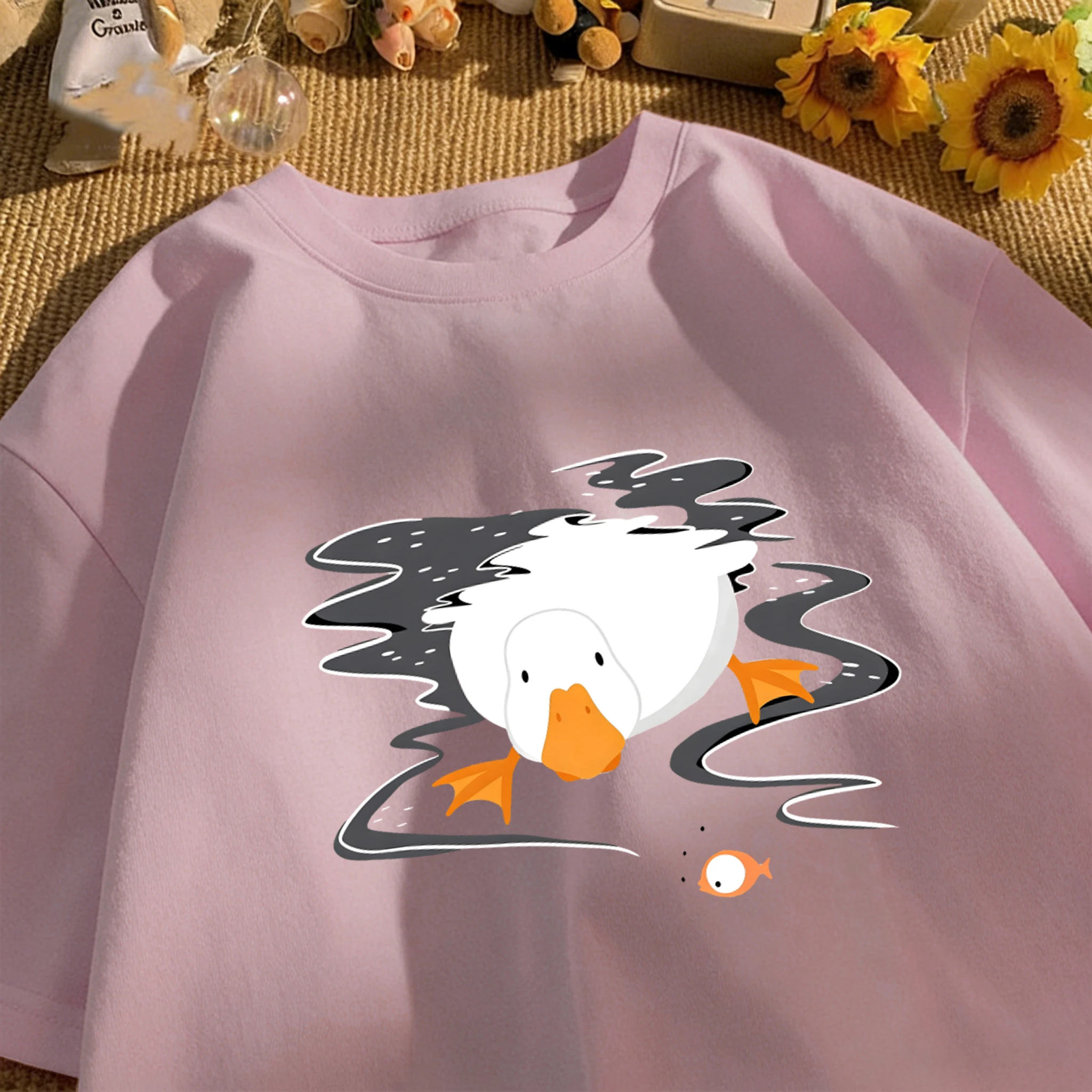 A Goose Free In The Water Design Herren-T-Shirt, lässig, kurzärmelig, Baumwolle, lockere Sportbekleidung, Unisex, Sommer-T-Shirt mit Rundhalsausschnitt