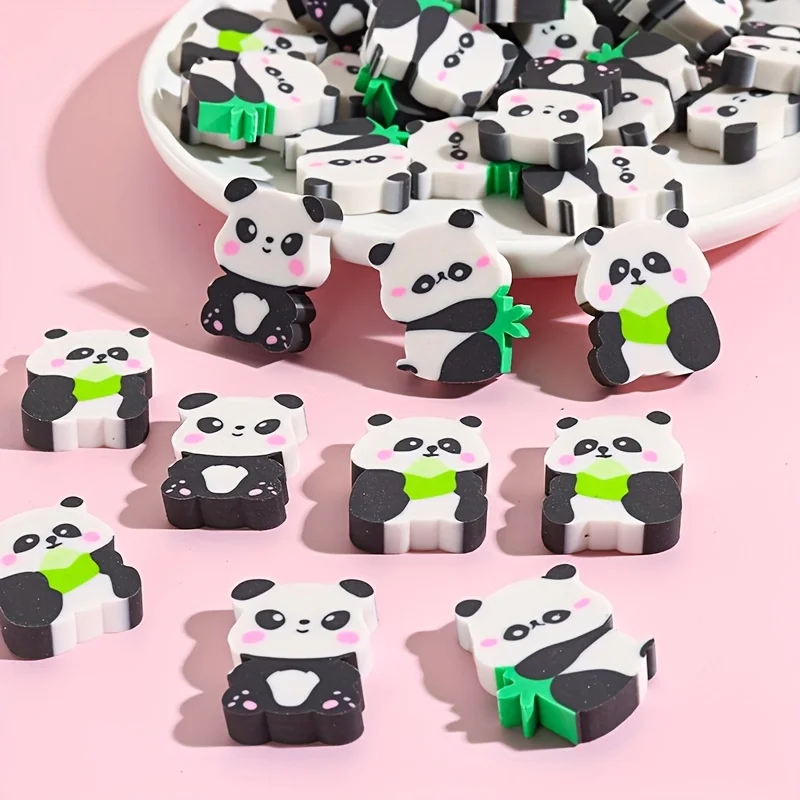 30pcs Cute Panda Erasers Creative Soft Kawaii School Rewards Holiday Gifts Educational Office Study Stationery Supplies
