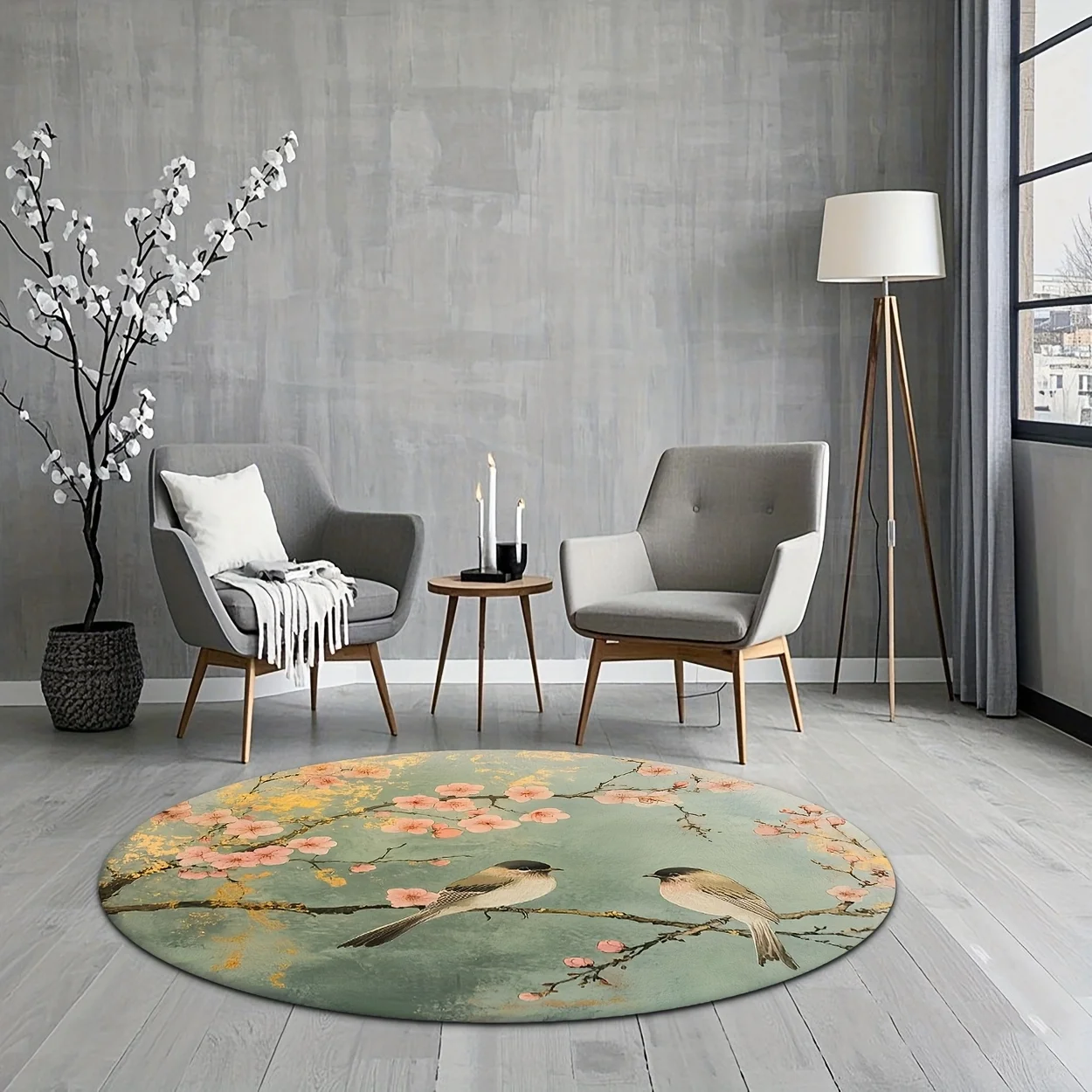 Rustic Wooden Log Cross Section Circular Area Rug  Natural Crack Tree Growth Ring Anti Slip Round Rug for Cabin Home Decor