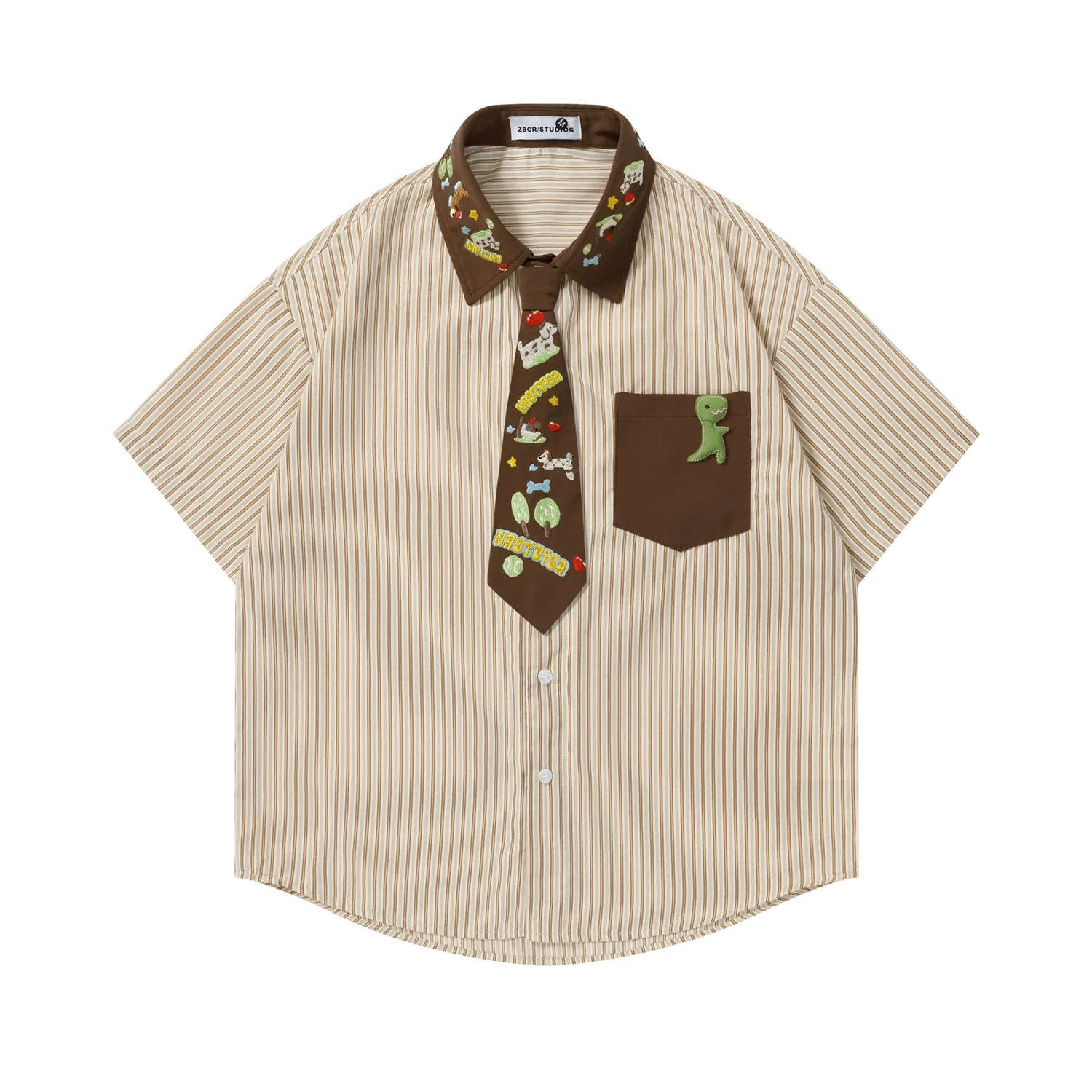 

Men Shirts Retro Contrasting Color Stripe Embroiderey Button Up Blouse Summer Casual Loose Shirts Japanese Harajuku Shirts Tops