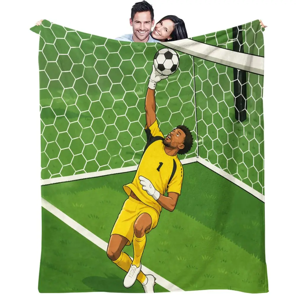 Cartoon Goalie Catch Ball Print Blanket Flannel Blanket Throw Blanket Warm Blanket Gift Blanket Boys Match Night Lap Mat