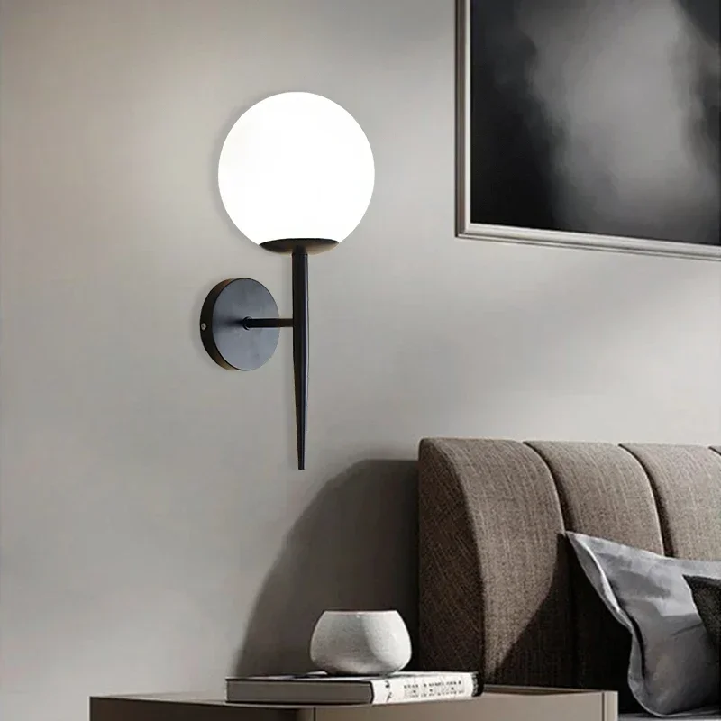 Indoor Simple Bedside Lamp Iron American Bedroom Wall Lamp Plastic Lampshade Led Living Room Stair Balcony Wall Lamp