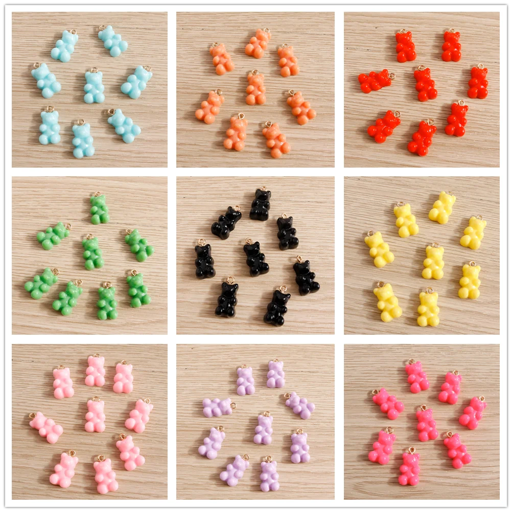 Tusember 30pcs 9 colors Solid Color Resin Gummy Bear Charms For Jewelry DIY Drop Earrings Bracelet Necklace Pendants Accessories