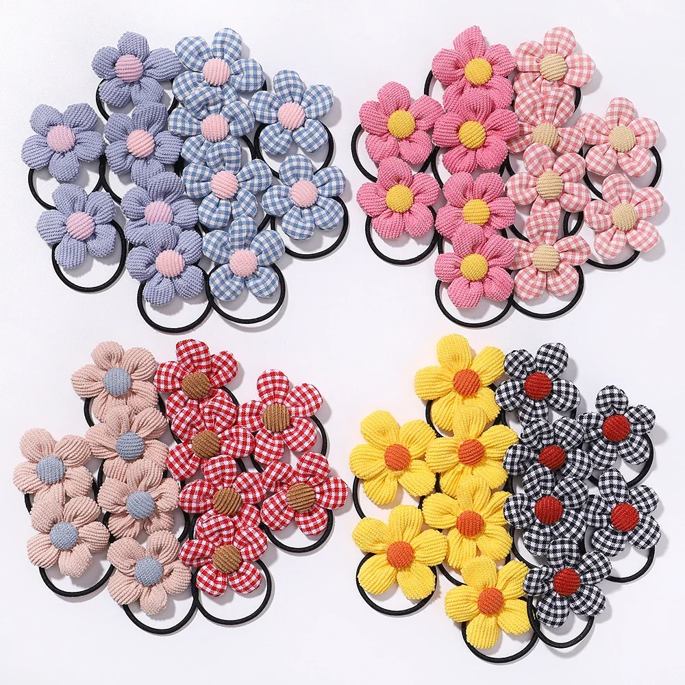 

12Pcs/bag Girls Elastic Flower Hair Bands Sweet Hair Ties Children Ponytail Holder Rubber Band Headband Kids Hair Accessories