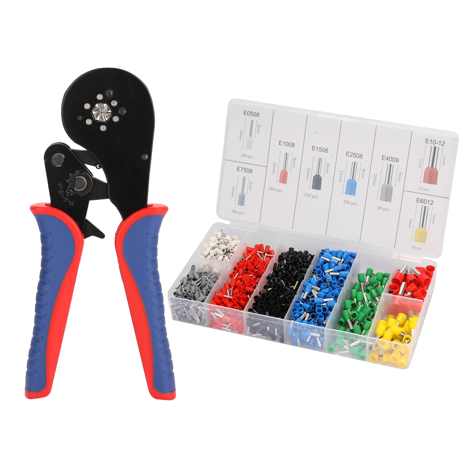 16-6 0.08-16m㎡ Ferrule Crimping Tool Kit High Hardness Crimper Plier with1200pcs Wire Ferrules Crimp Ends Terminal