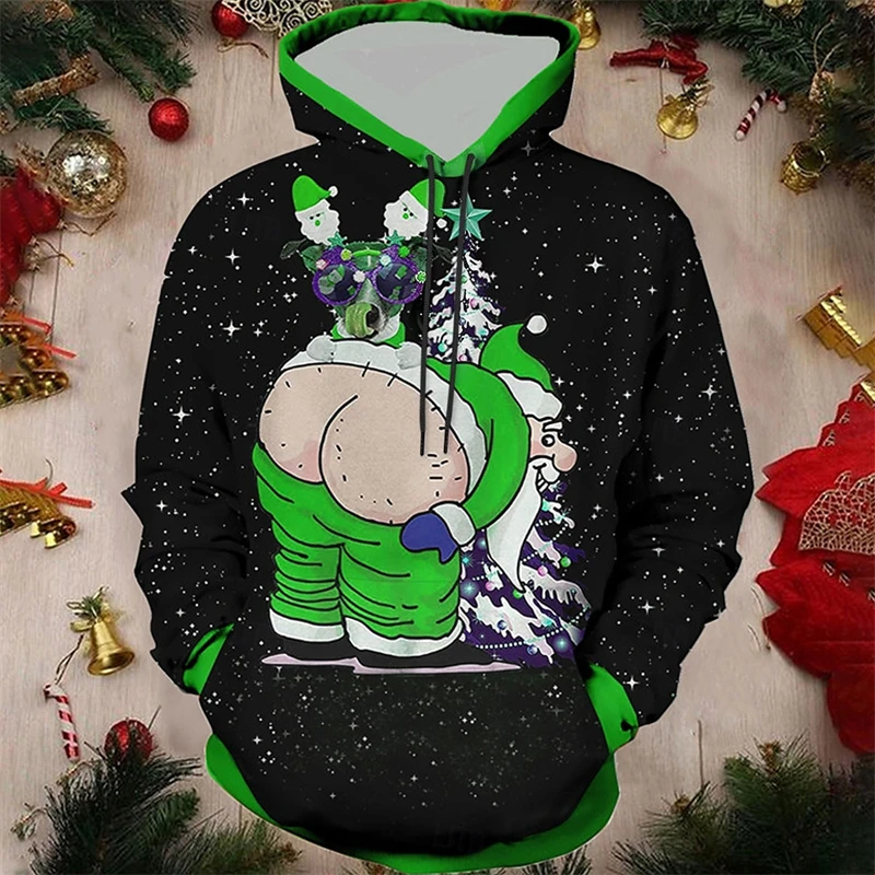 Funny Santa Claus Pattern Hoodies Mens Autumn Fashion Personalization 3D Printed Christmas Hoodie Casual Streetwear Sweatshirts