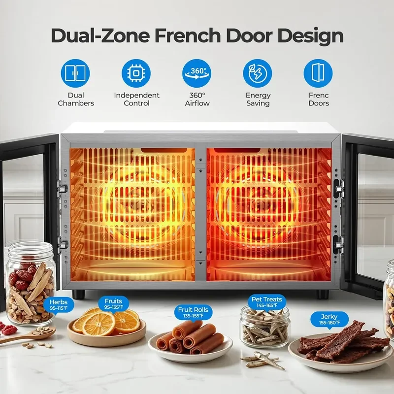 Food Dehydrator with 20 Trays 1300W Dryer 95 180 F Temp 48H Timer
